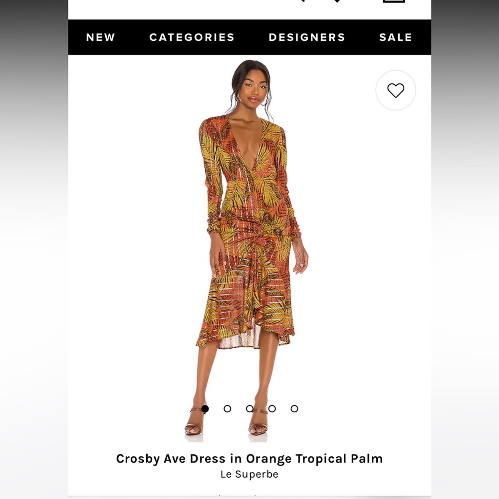 Le Superbe, Crosby Ave Dress in Orange Tropical Palm. Size 4.